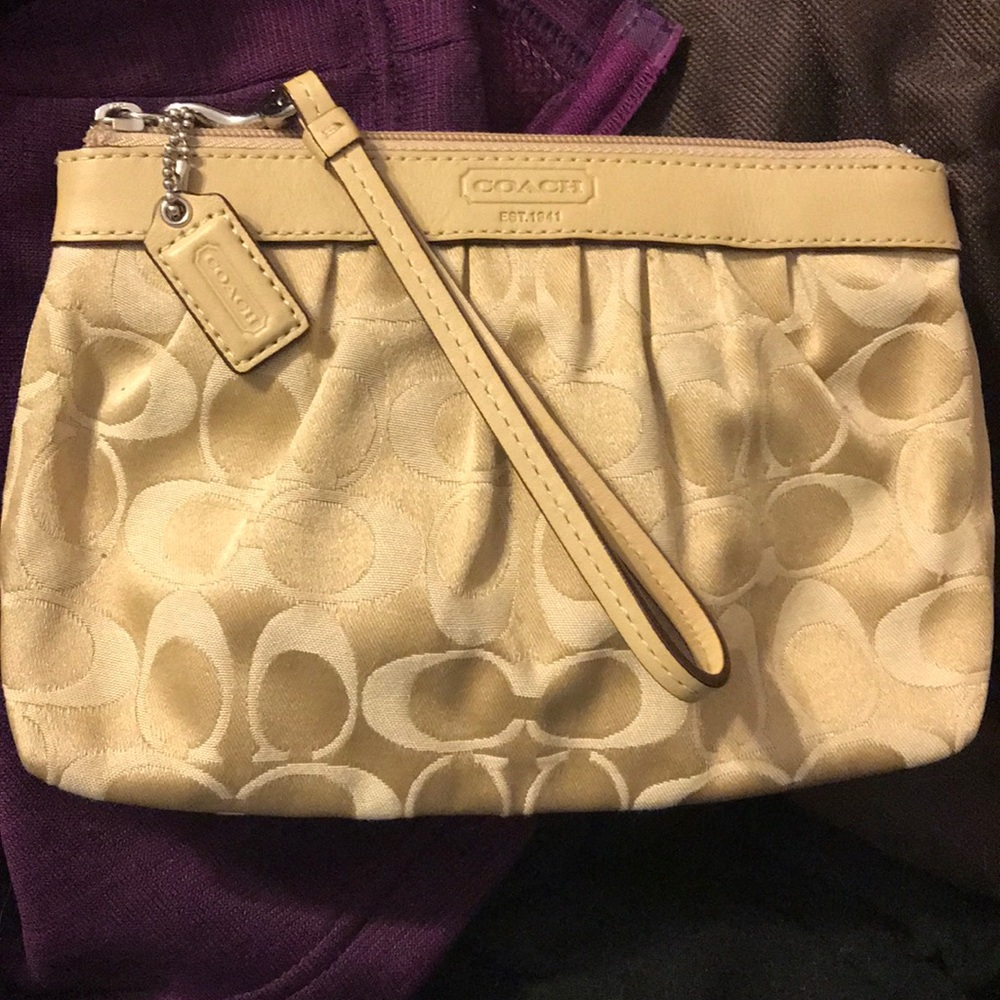 Gold Coach zip clutch/wristlet